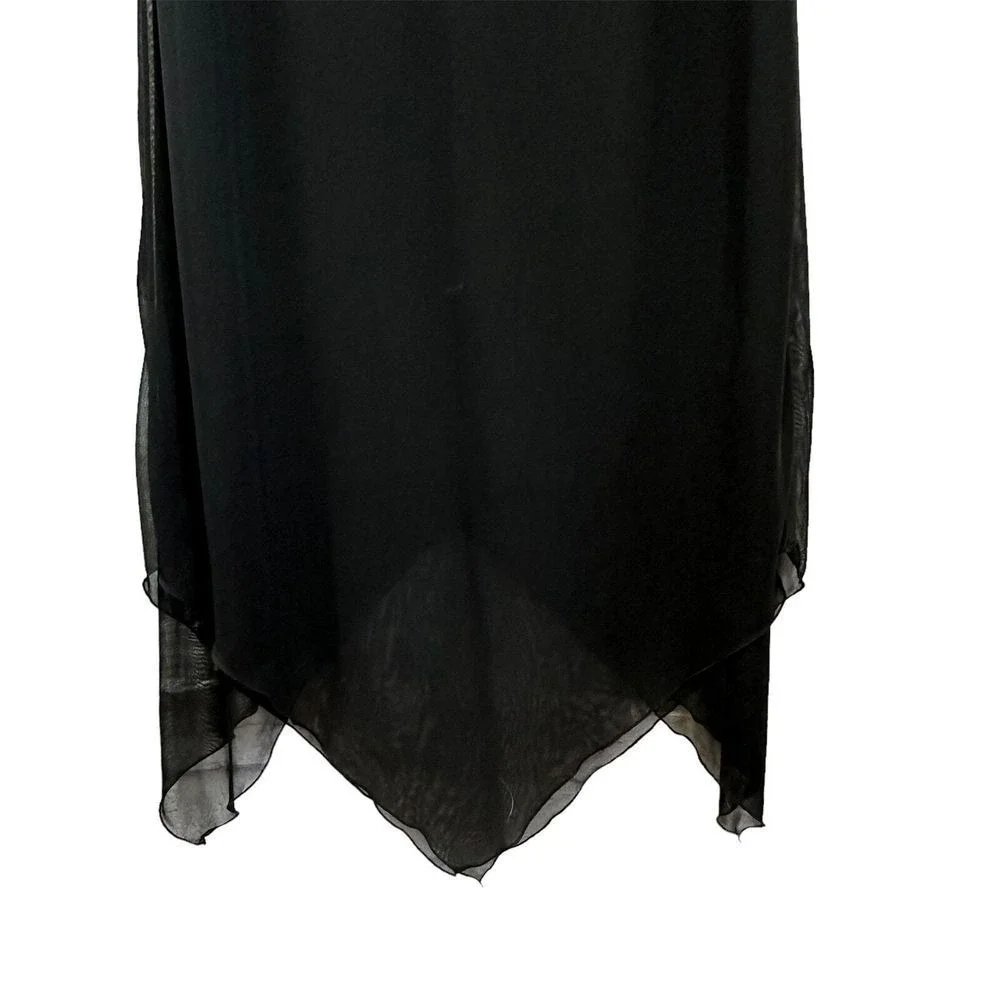 I.N. Studio 12 Black Lined‎ Handkerchief Hem Midi Maxi Dress Goth Minimalist NWT